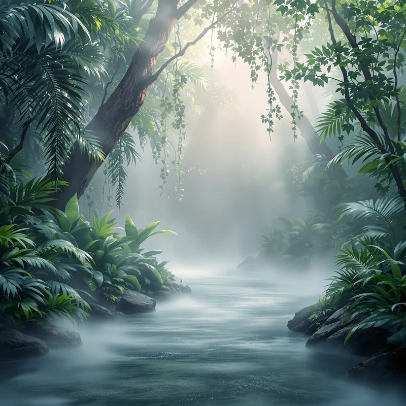 Mystic misty jungle background