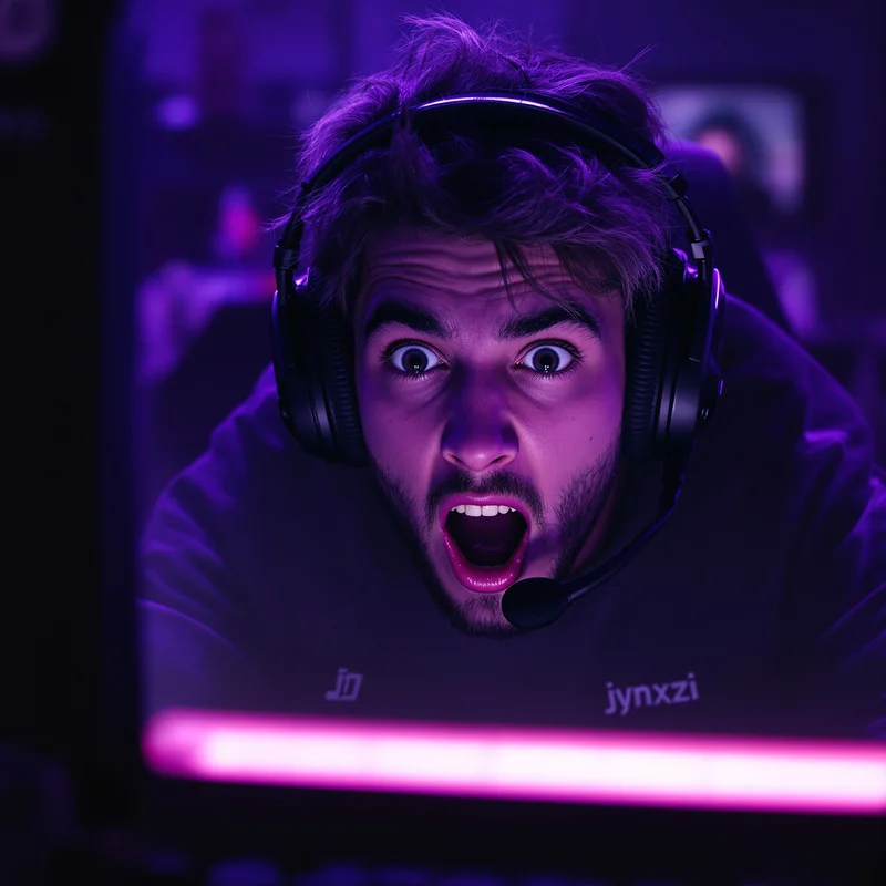 streamer style PFP with discord chaos and purple tones