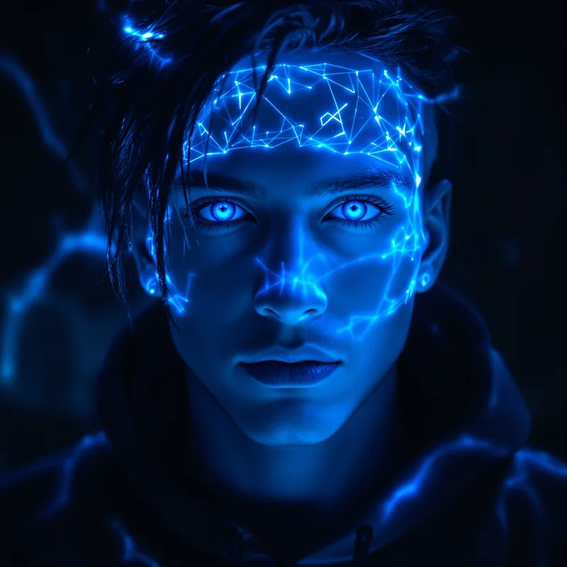 blue rgb aura jynxzi pfp with cinematic gamer glow
