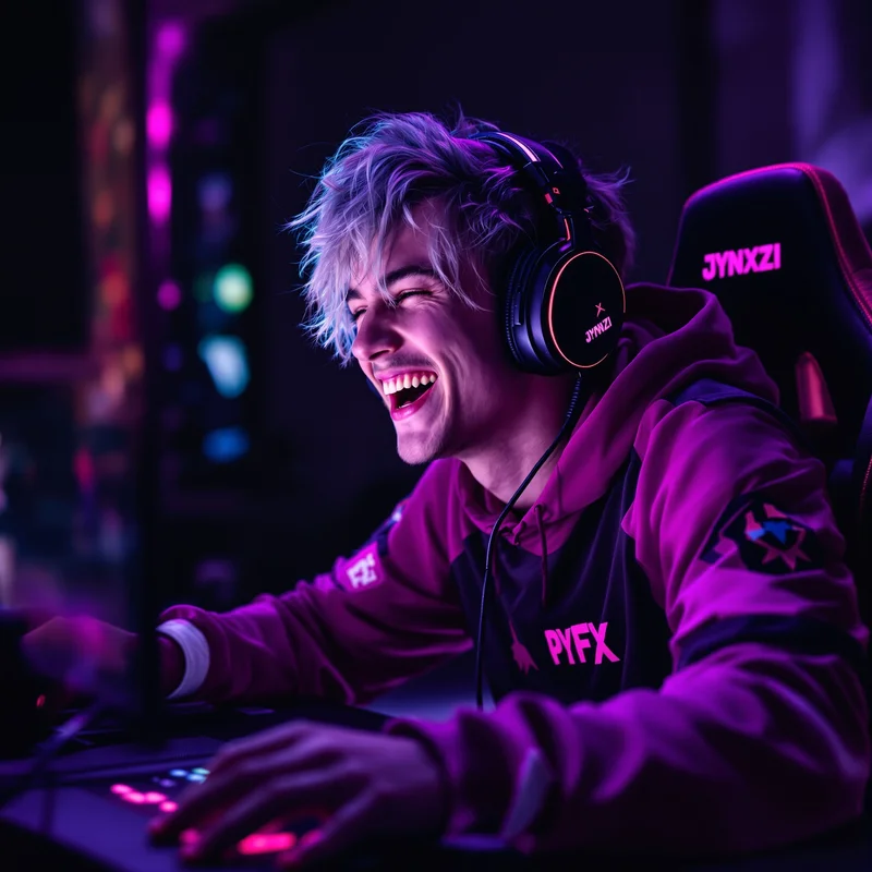 jynxzi inspired avatar with laughing hard and dark room background