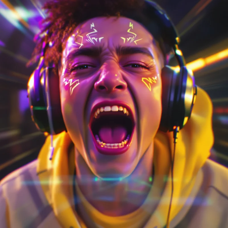 gaming PFP portrait with tight face crop and mid-yell expression