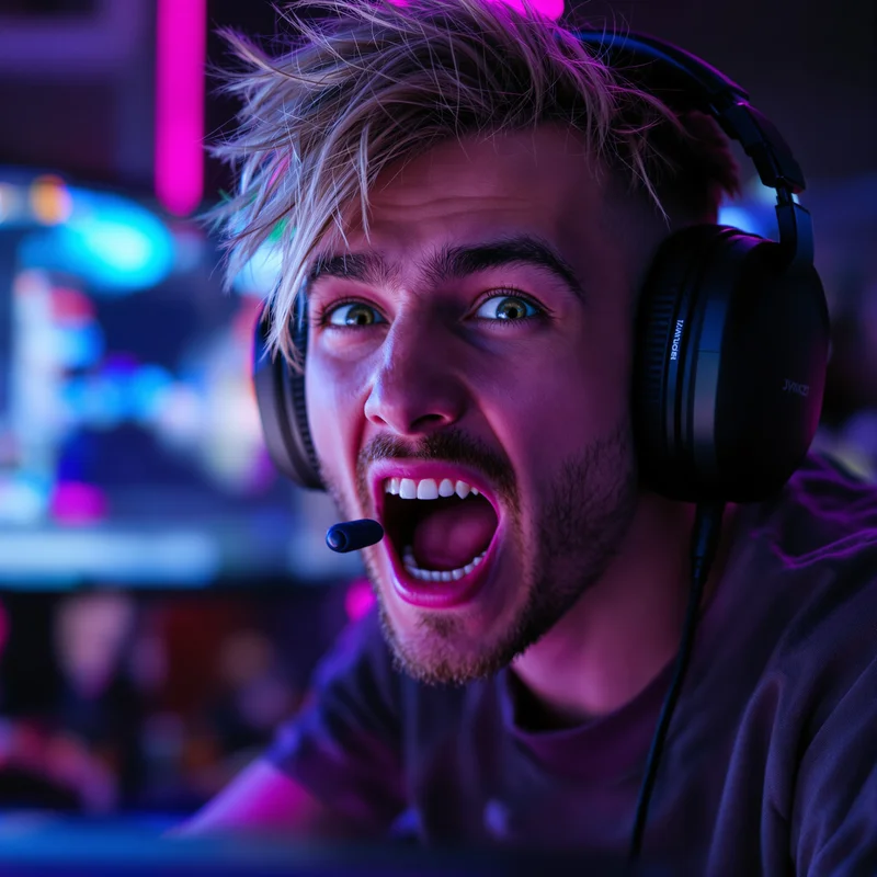 jynxzi inspired avatar with mid-yell expression and blurred monitor scene