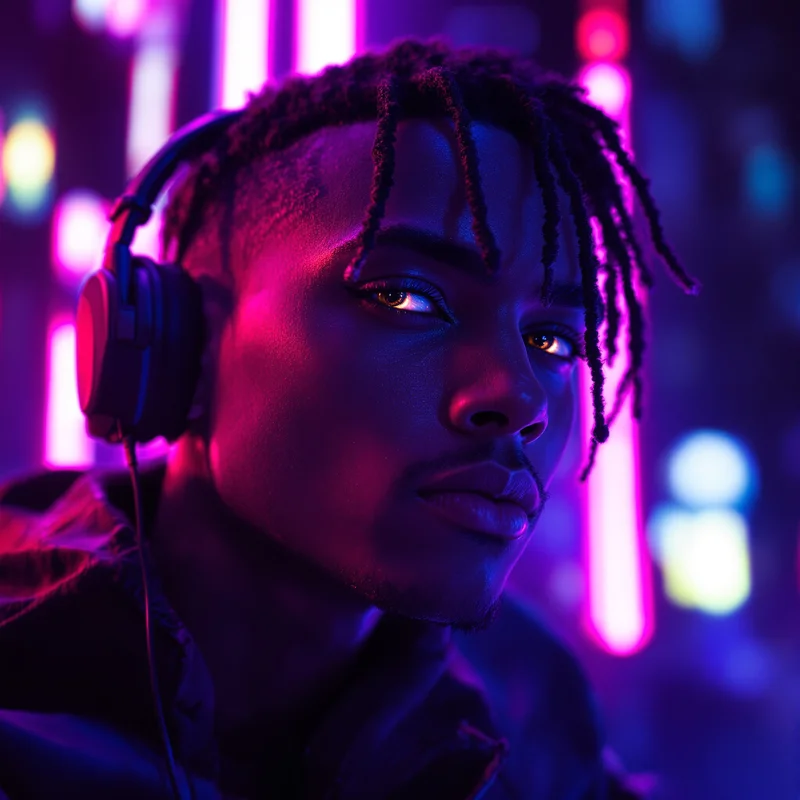 cyber streamer jynxzi pfp with futuristic neon aura