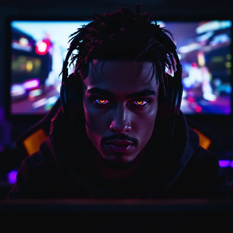 dark room gamer jynxzi pfp with intense focus