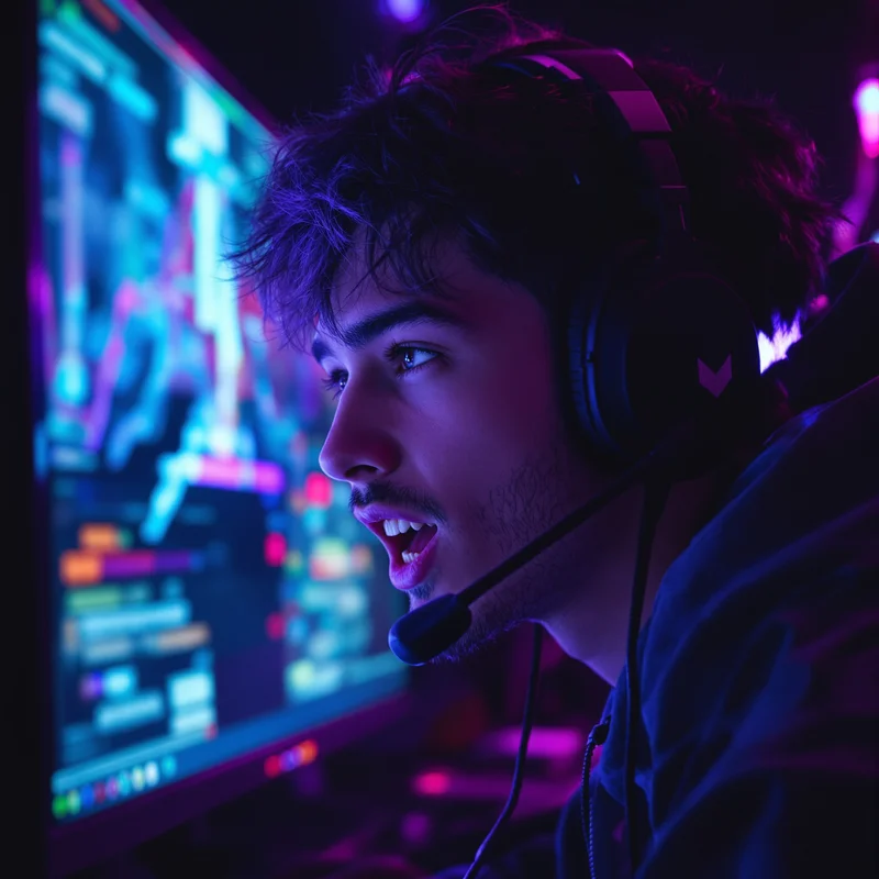 gaming PFP portrait with side profile cam and mid-yell expression