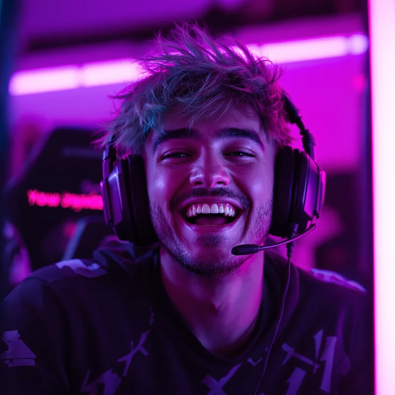 streamer style PFP with twitch reaction and magenta glow