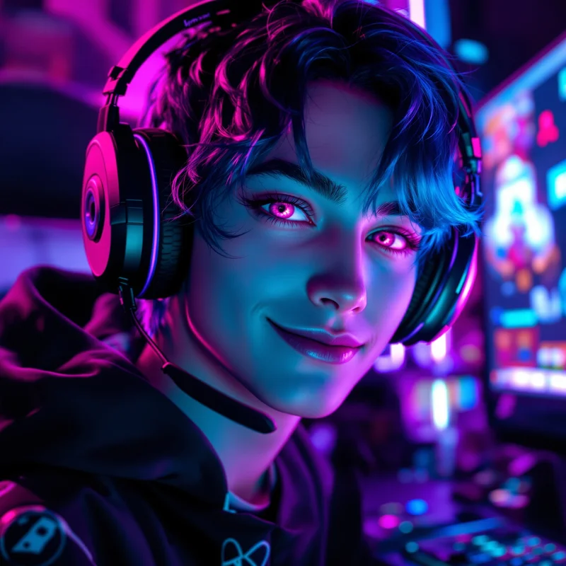 streamer style PFP with twitch reaction and magenta glow