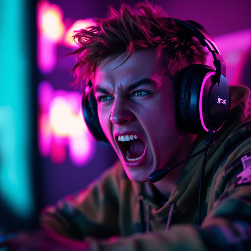 gaming avatar PFP with RGB gaming lights and mid-yell expression