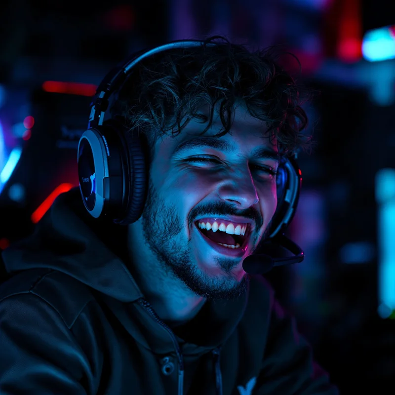 jynxzi inspired avatar with laughing hard and gaming setup background