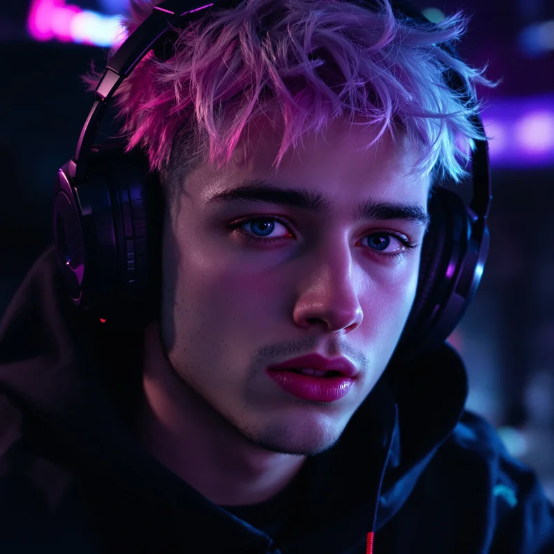 gaming avatar PFP with screen light reflection and rage face