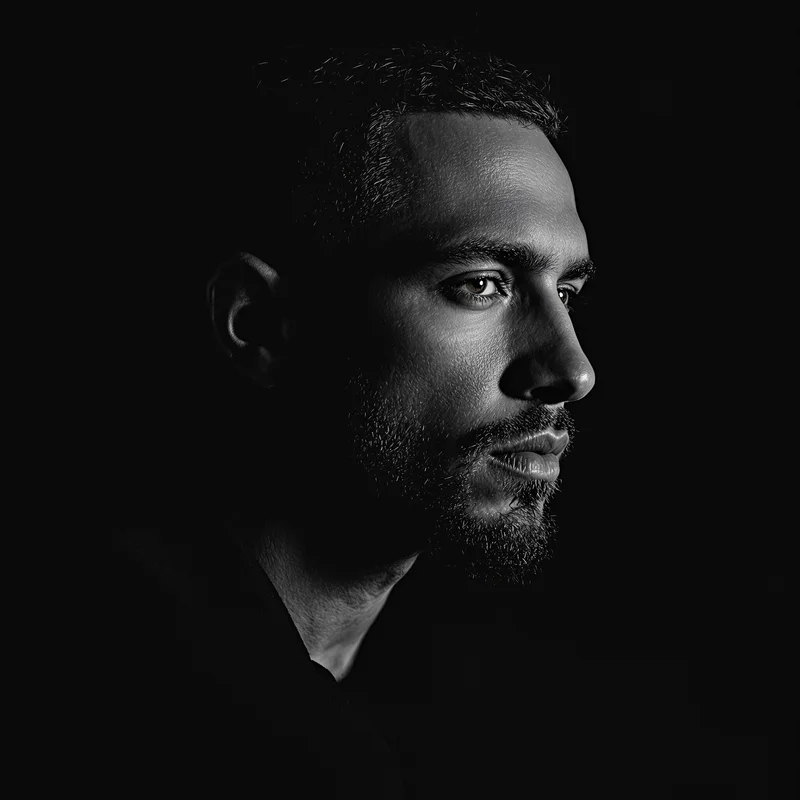 ken carson style avatar with side profile framing and shadow-heavy monochrome
