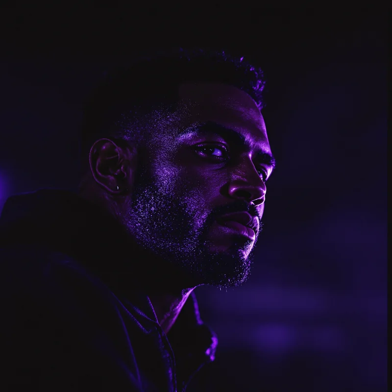 ken carson PFP avatar with subtle smirk and dark purple tones