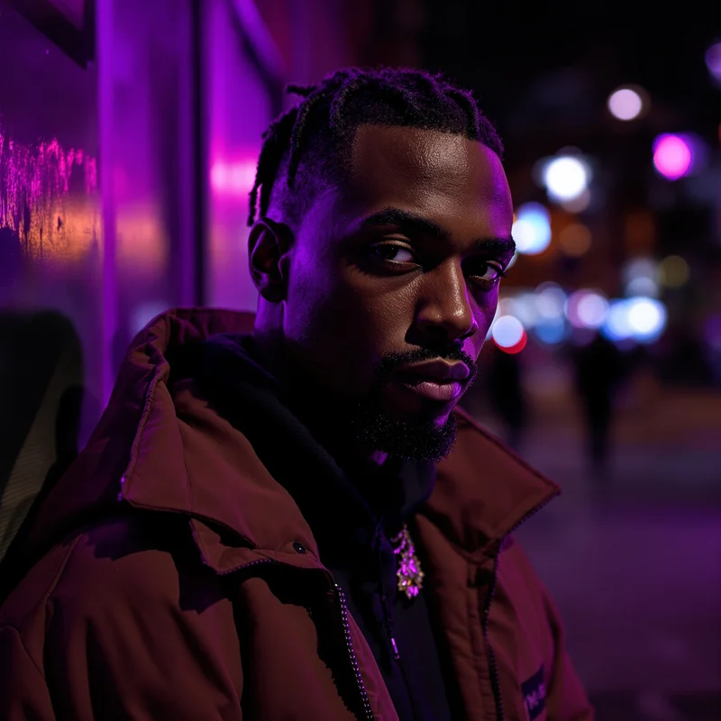 opium-inspired ken carson PFP with purple LED spill