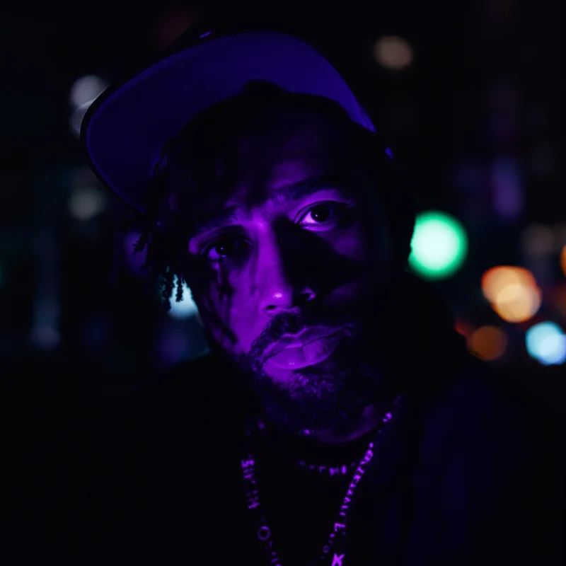 ken carson PFP avatar with low-energy look and shadow-heavy monochrome