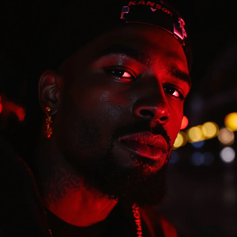 opium-inspired ken carson PFP with grainy flash lighting