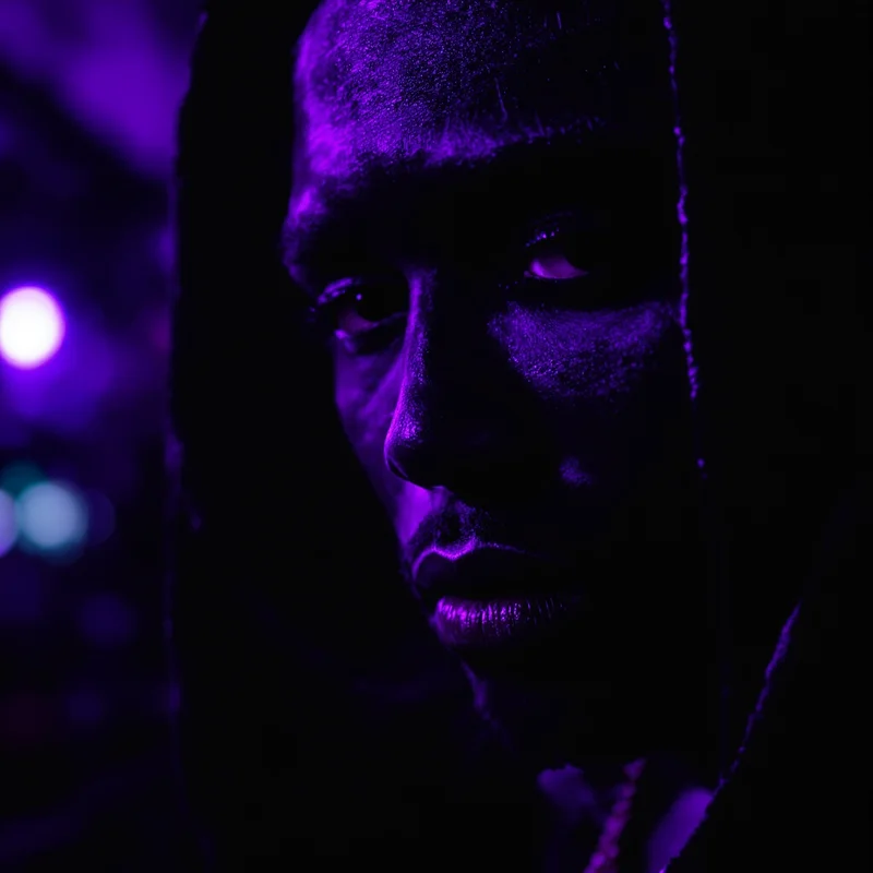 ken carson avatar portrait using purple LED spill and underground rap styling