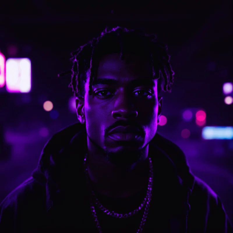 ken carson style avatar with three-quarter portrait and dark purple tones