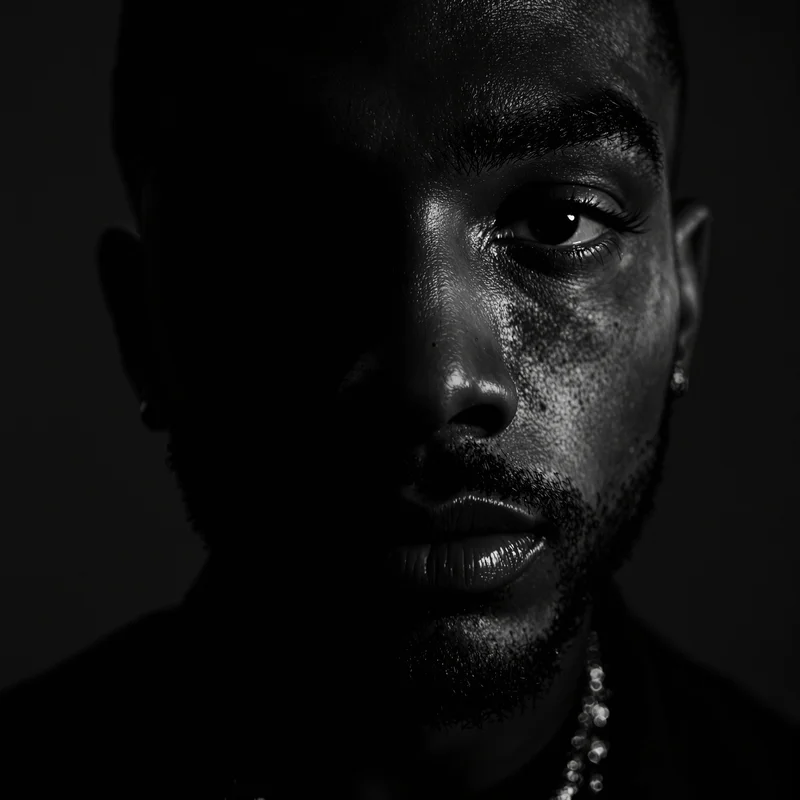 ken carson style avatar with three-quarter portrait and muted grayscale