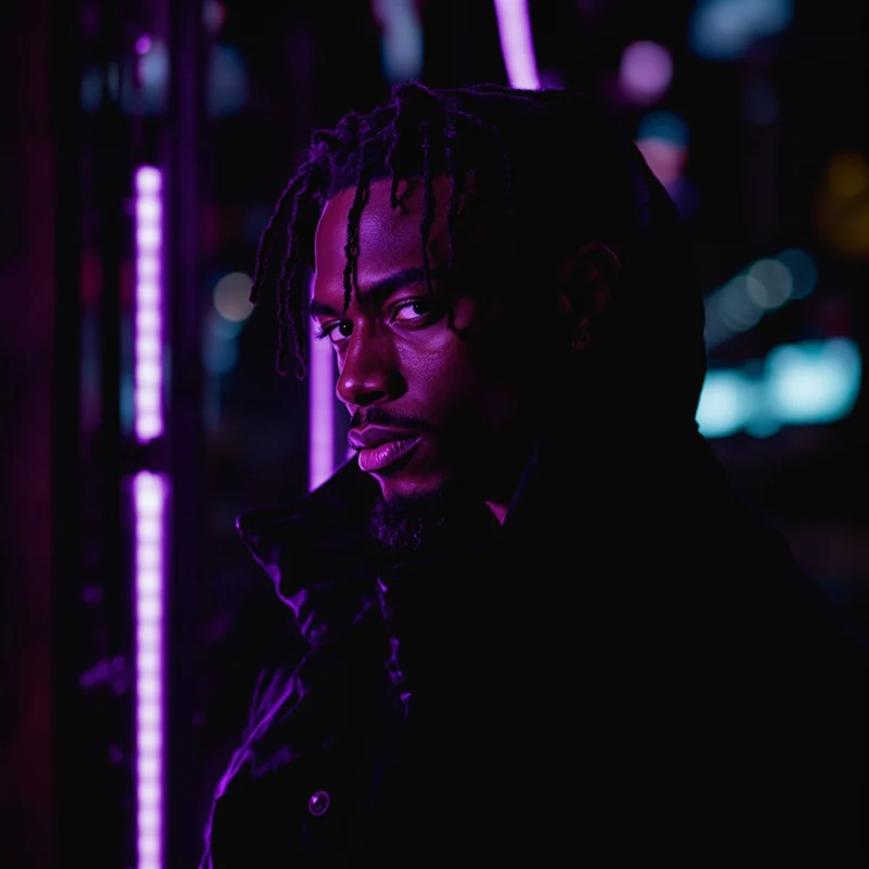 ken carson style avatar with side profile framing and black and deep red