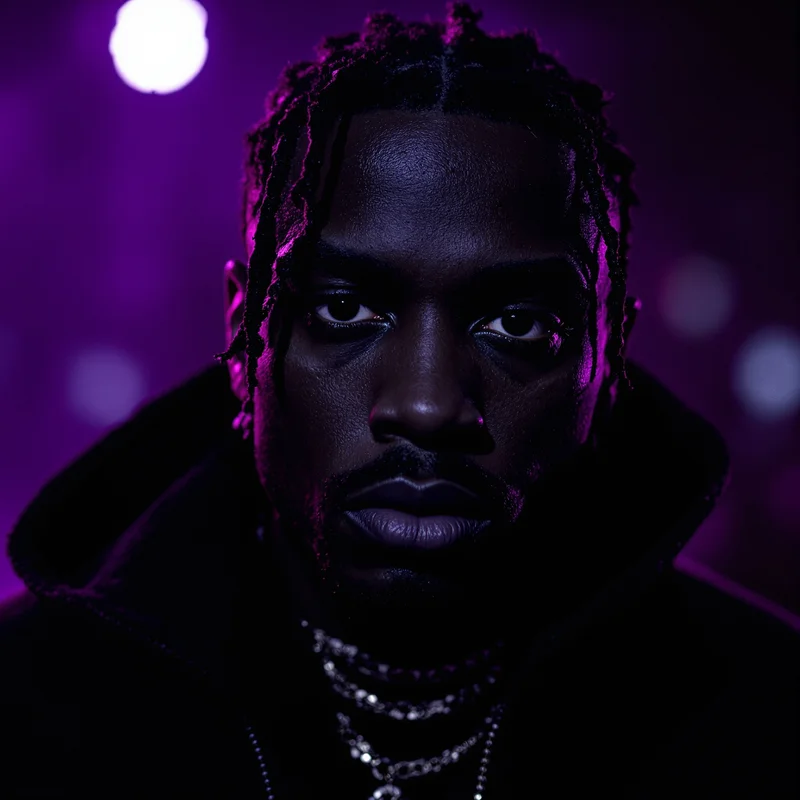 ken carson PFP avatar with cold gaze and dark purple tones