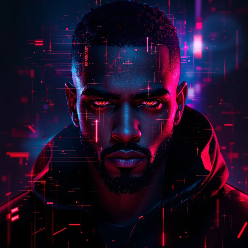 neon rage ken carson pfp with cyber crimson glow