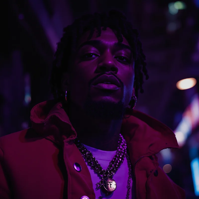 ken carson avatar portrait using dark contrast lighting and opium aesthetic