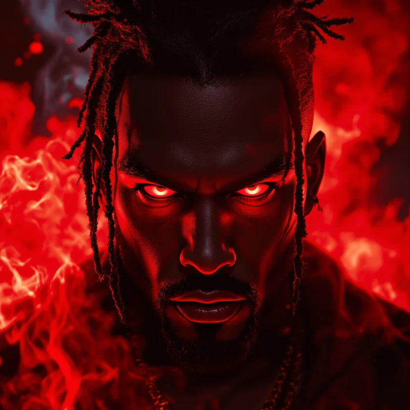 red aura ken carson pfp with demonic underground glow