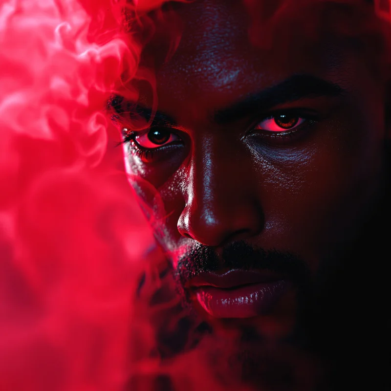 red smoke ken carson pfp with cinematic underground haze