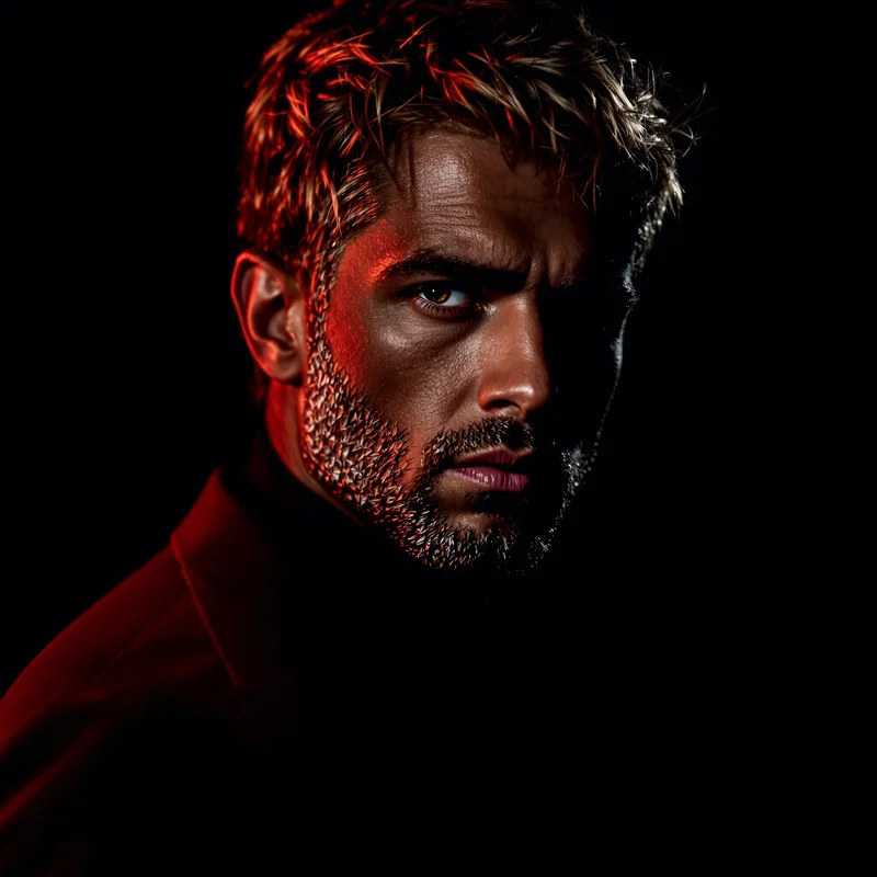 ken carson PFP avatar with low-energy look and black and deep red