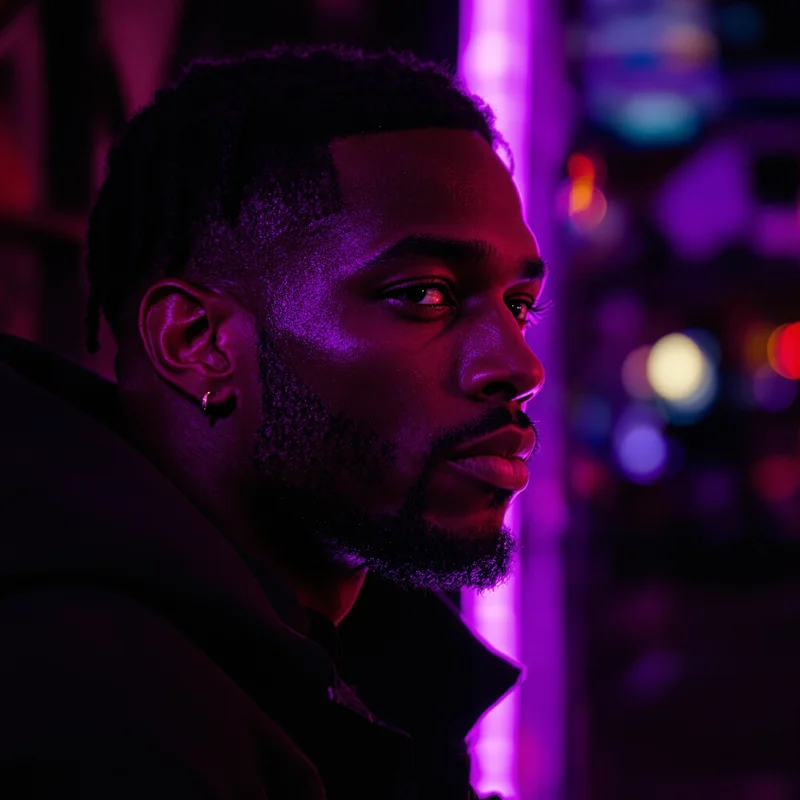 ken carson PFP avatar with subtle smirk and black and deep red