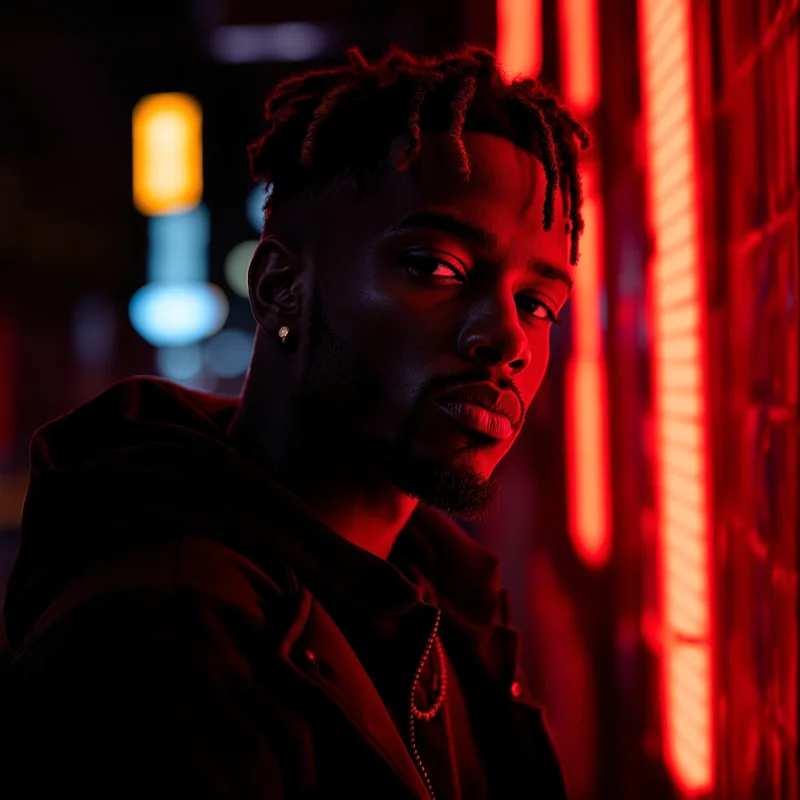 ken carson PFP avatar with confident expression and neon red and black