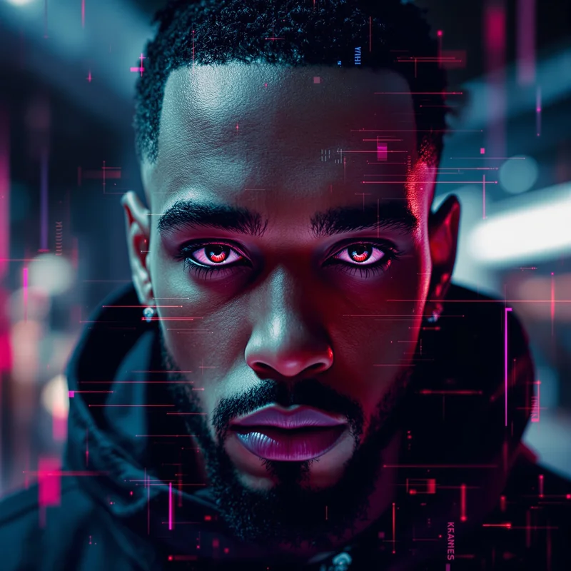 underground cyber ken carson pfp with glitch neon distortion