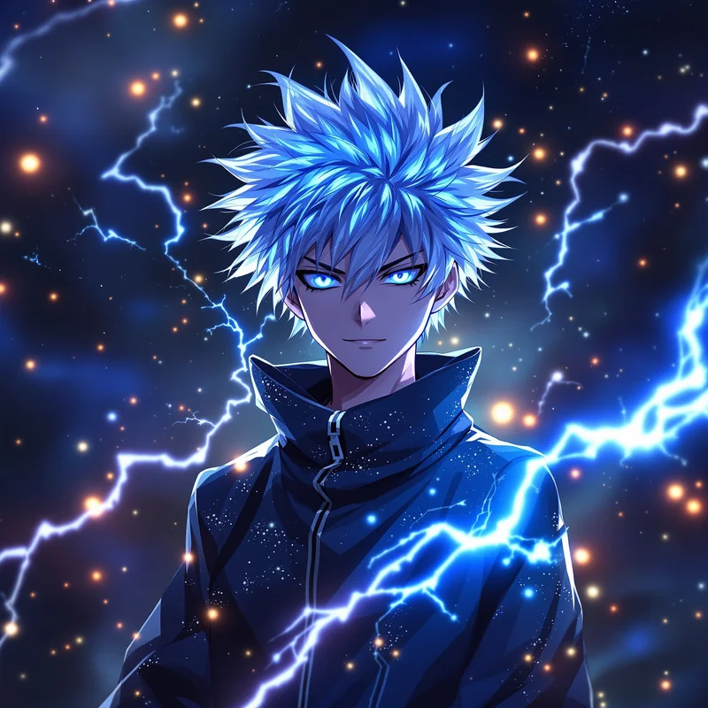 Cosmic Killua PFP with galaxy lightning aura