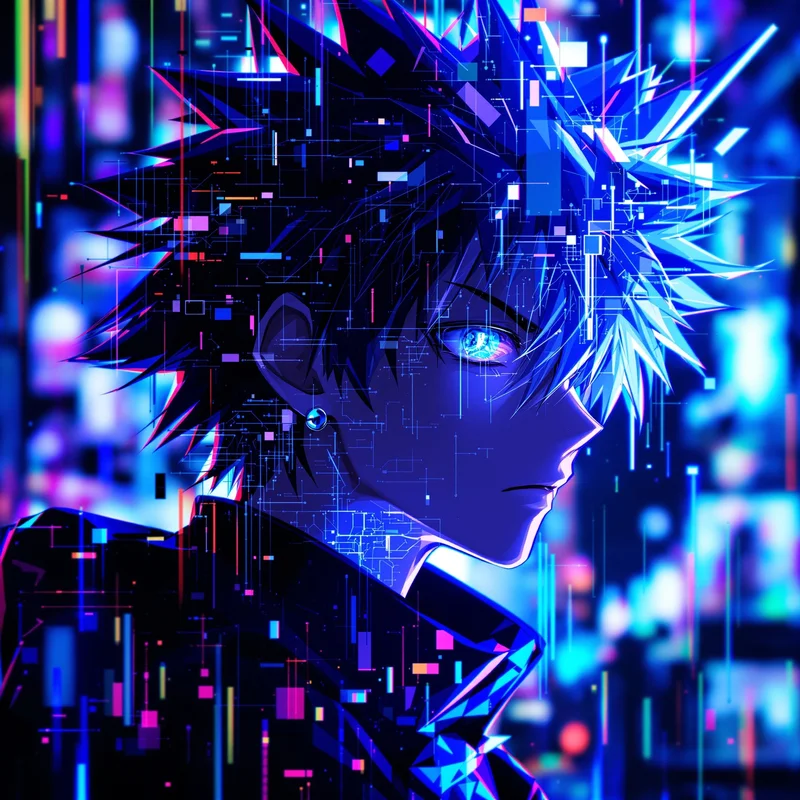 Glitch Killua PFP with cyber anime distortion