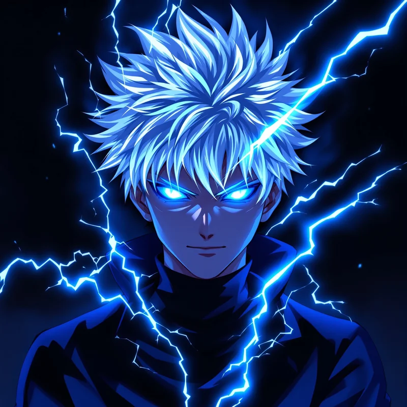 Killua PFP with electric blue lightning aura