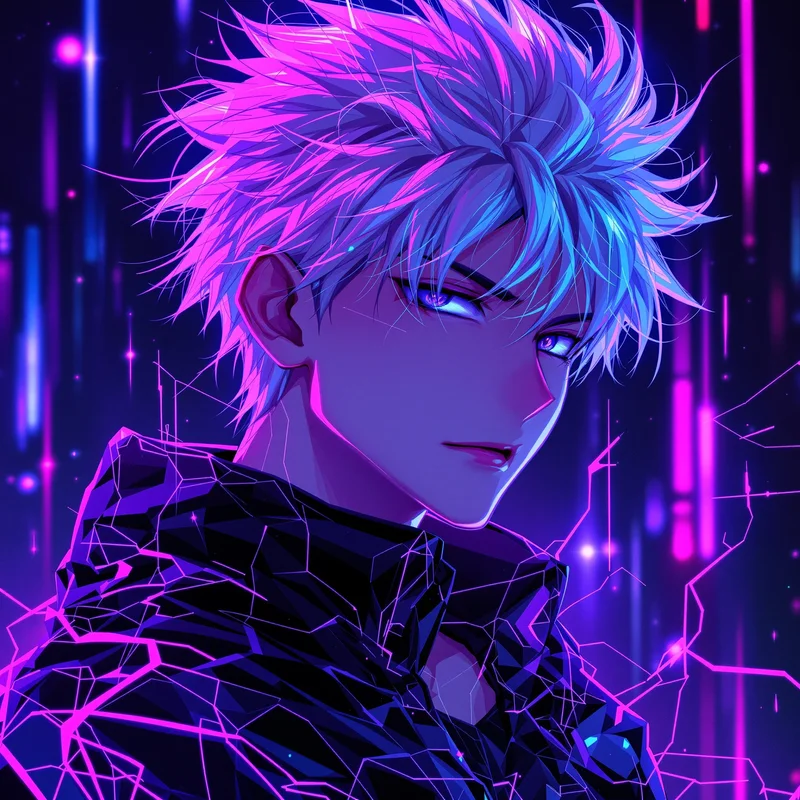 Neon Killua PFP with cyberpunk anime glow