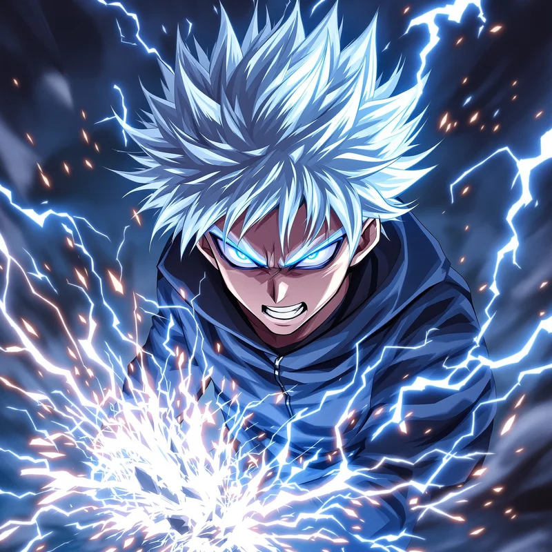 Killua rage PFP with explosive lightning energy