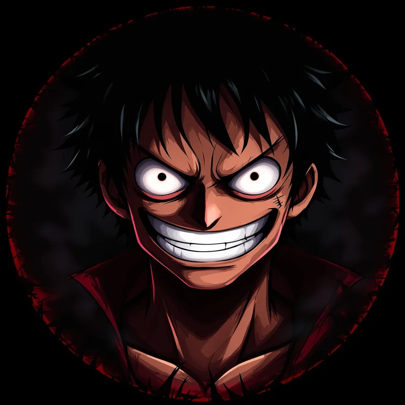 Bold Luffy PFP with warped anime composition and readable icon structure