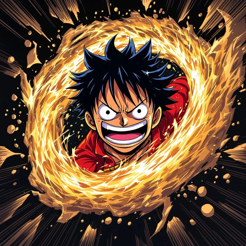 Surreal Luffy avatar portrait with bizarre pirate energy and strong identity