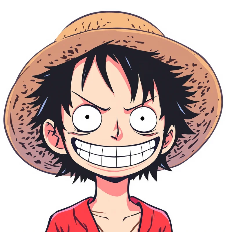 Luffy profile image with glitch-heavy face focus and compact clarity