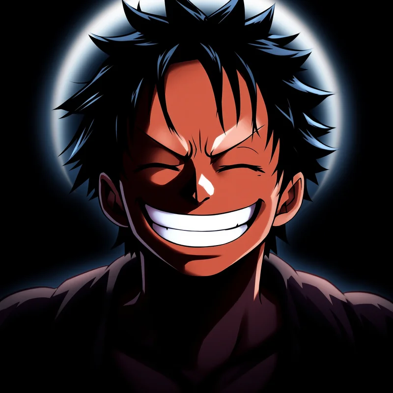 Chaotic Luffy avatar portrait with surreal pirate energy and memorable impact