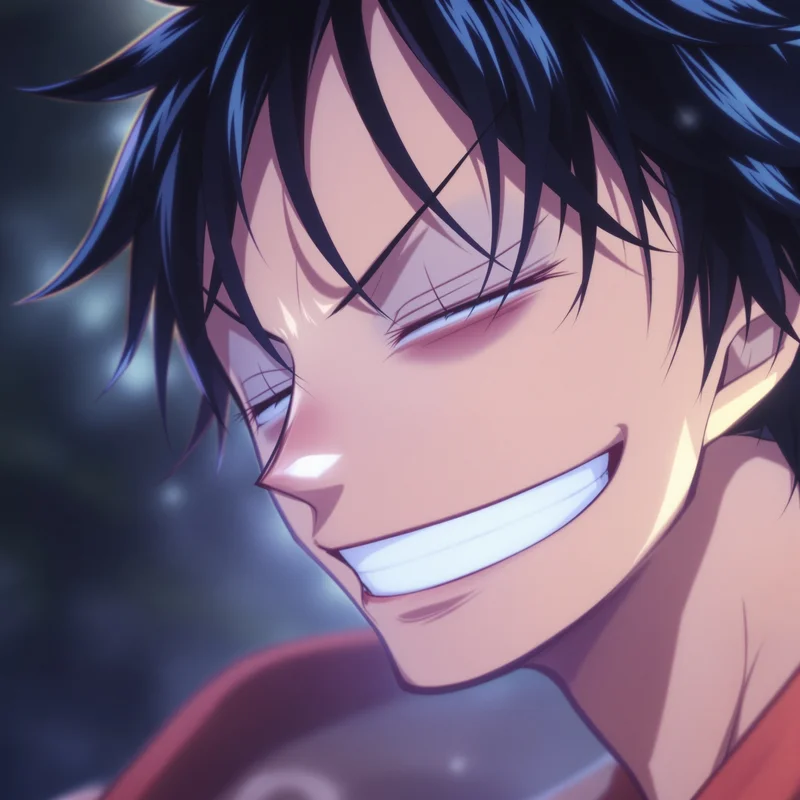 Chaotic Luffy avatar portrait with surreal pirate energy and memorable impact