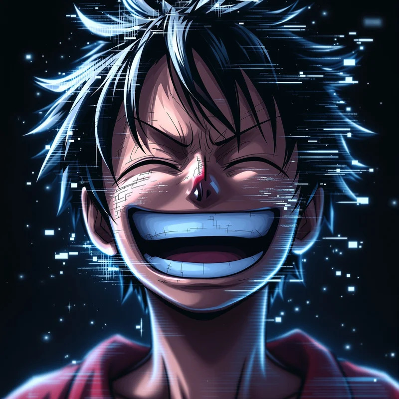 Luffy avatar profile image with surreal face warp and clear recognition