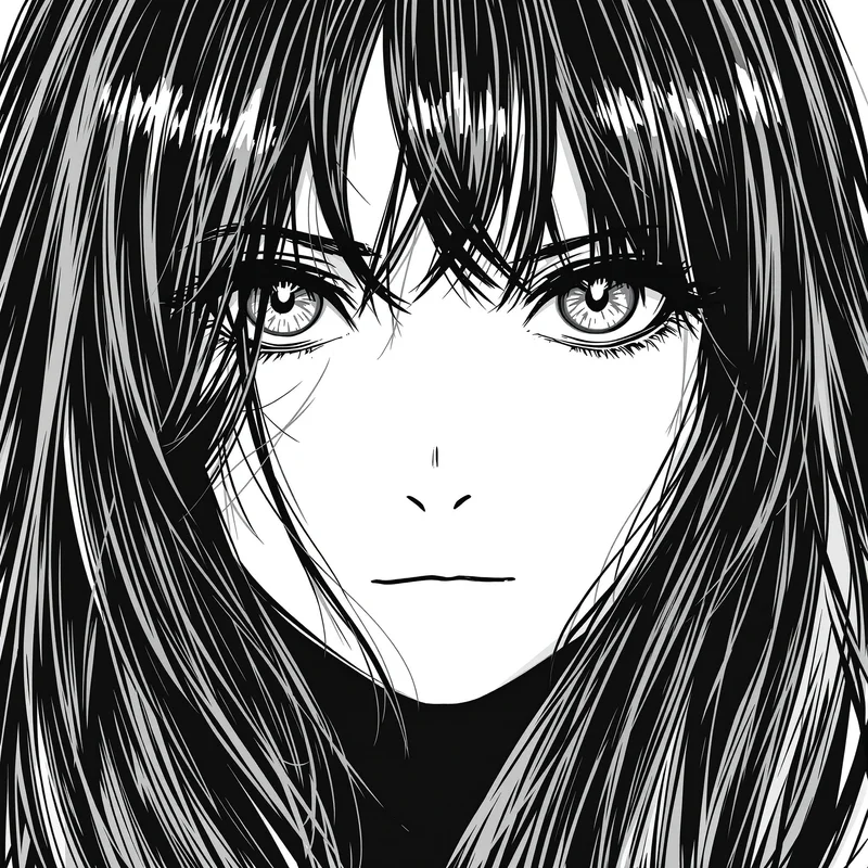 lineart anime avatar with clean white background for monochrome PFP design