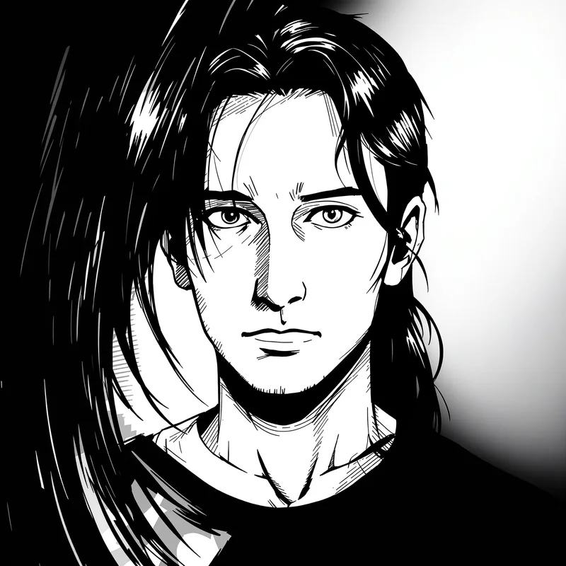 monochrome anime portrait with crosshatch shading for monochrome PFP design