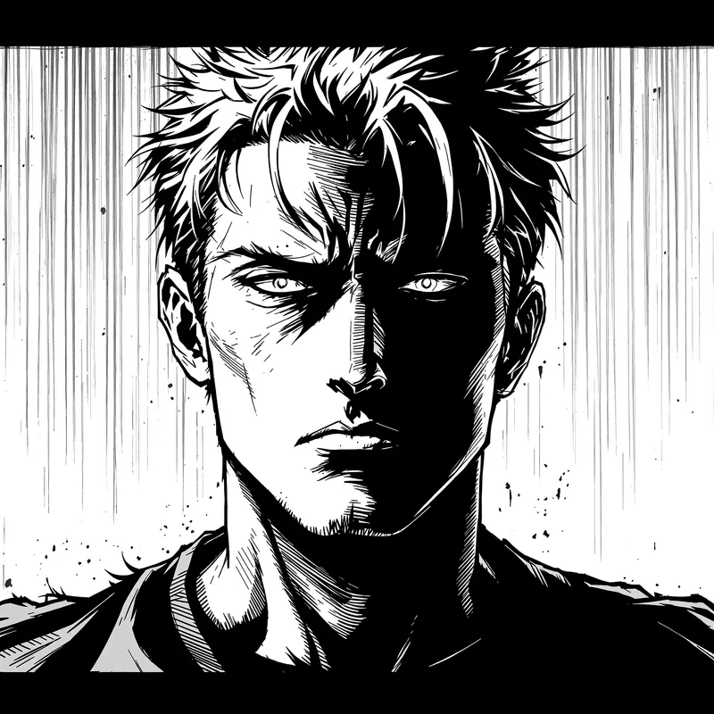 Black and white anime avatar with high contrast