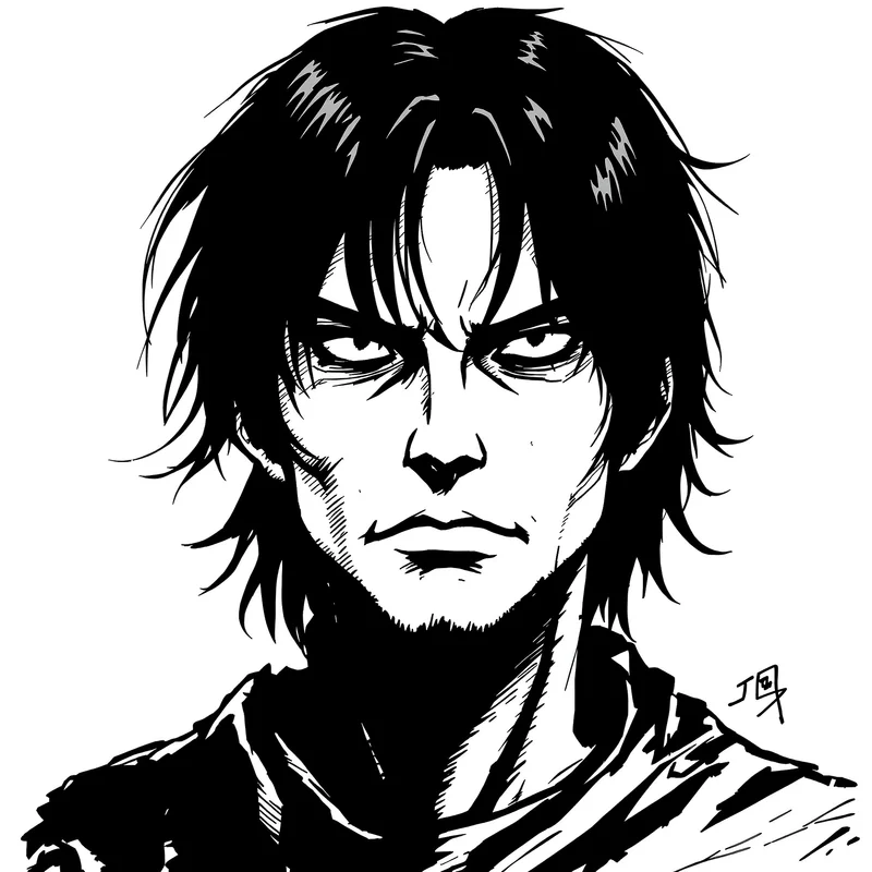 Black and white anime avatar with high contrast