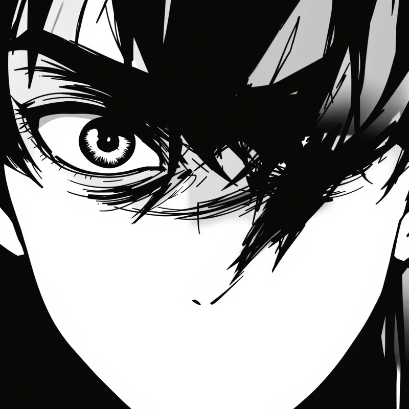Black and white anime avatar with high contrast