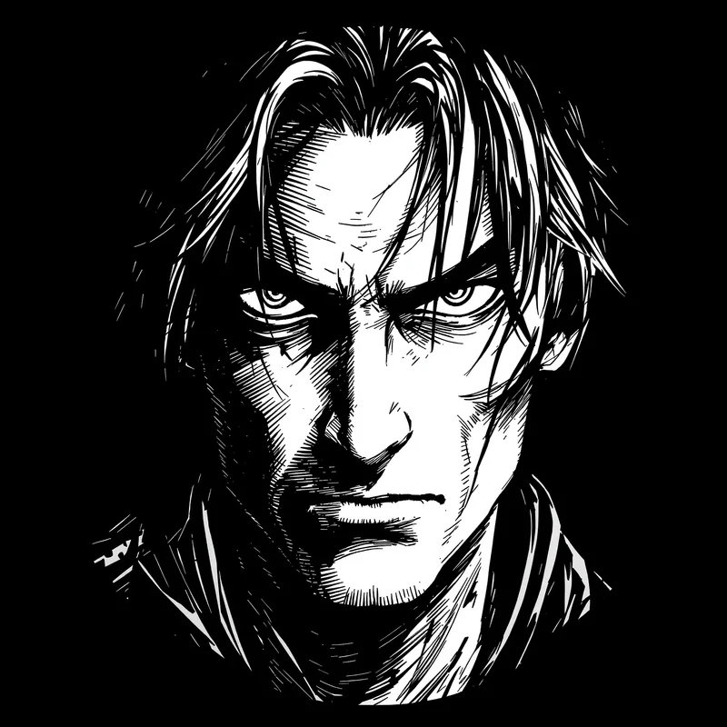 Black and white anime avatar with high contrast