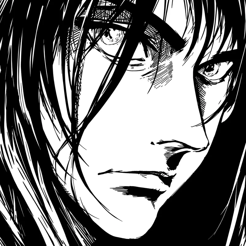 Black and white anime avatar with high contrast